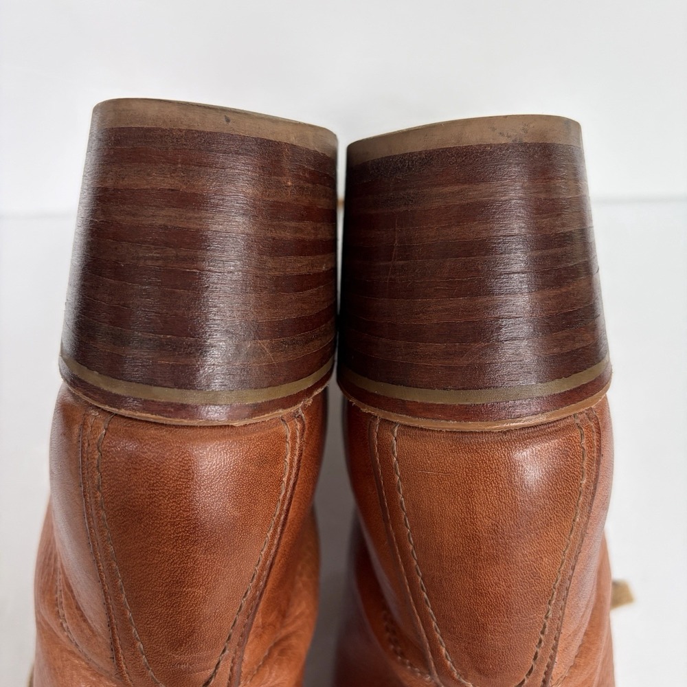 Vintage Frye Sabrina 6G Lace Up Boot 7.5 Saddle Leather Made USA Vibram Lug Heel - Picture 10 of 16